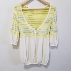 Free People Cardigan Sweater Striped Yellow Knit S